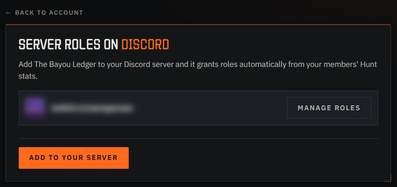 The Discord servers page with a Manage roles button next to a server